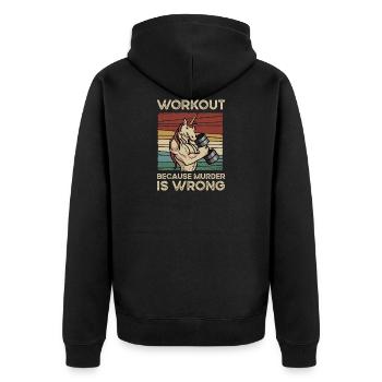 Workout Because Muder Is Wrong Einhorn Unicorn - Unisex Premium Bio Zip Hoodie - Schwarz - Hinten - Nico (187cm)