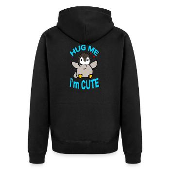 Penguin Hug Me - Unisex Premium Organic Zip Hoodie - black - Back - Nico (187cm)