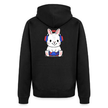 Rabbit Gambles - Unisex Premium Organic Zip Hoodie - black - Back - Nico (187cm)