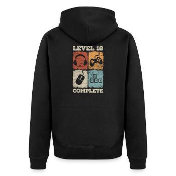 18th Birthday Level Complete Gaming - Unisex Premium Organic Zip Hoodie - black - Back - Nico (187cm)