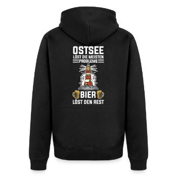 Ostsee Bier - Unisex Premium Bio Zip Hoodie - Schwarz - Hinten - Nico (187cm)