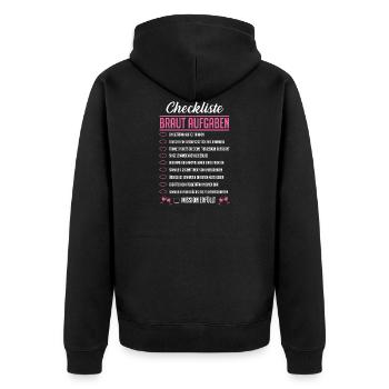 JGA Aufgaben Braut Geschenk Junggesellenabschied - Unisex Premium Bio Zip Hoodie - Schwarz - Hinten - Nico (187cm)