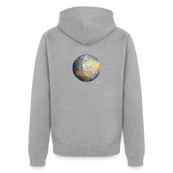Aquarell Illustration Globus - Unisex Premium Bio Zip Hoodie - Grau meliert - Hinten - Nico (187cm)