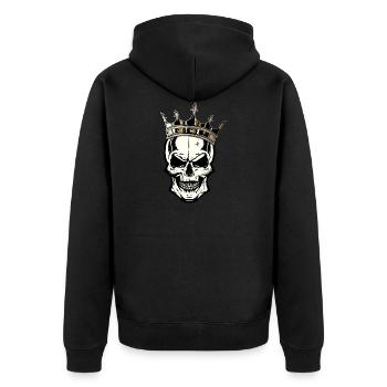 Kopf des Todes Krone Schädel Fantasy Pirat - Unisex Premium Bio Zip Hoodie - Schwarz - Hinten - Nico (187cm)