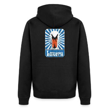 Luzern - Unisex Premium Bio Zip Hoodie - Schwarz - Hinten - Nico (187cm)