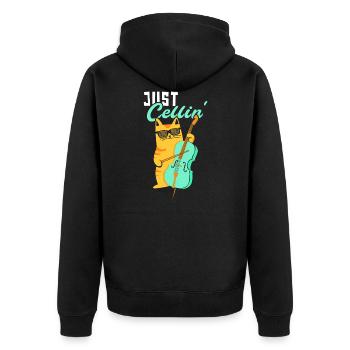 Lustiges Cello-Katzen-Design für Cello-Spieler - Unisex Premium Bio Zip Hoodie - Schwarz - Hinten - Nico (187cm)