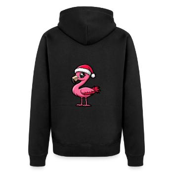 Flamingo Weihnachten Niedlich - Unisex Premium Bio Zip Hoodie - Schwarz - Hinten - Nico (187cm)