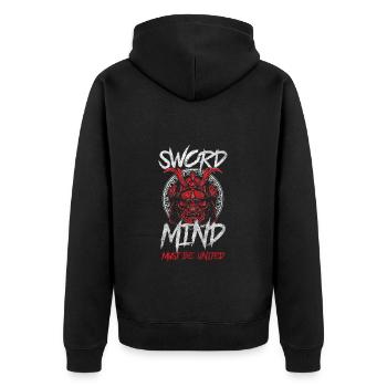 Japan Schwert Mut - Unisex Premium Bio Zip Hoodie - Schwarz - Hinten - Nico (187cm)