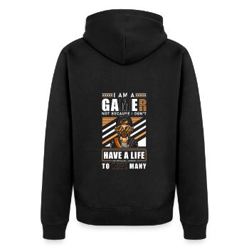 PC Gamer Nerd Geek Liga - Unisex Premium Bio Zip Hoodie - Schwarz - Hinten - Nico (187cm)
