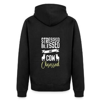 Kuh Landwirt Kuhglocke Nutztier - Unisex Premium Bio Zip Hoodie - Schwarz - Hinten - Nico (187cm)