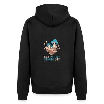 Pilze sammeln Pilzsammler - Unisex Premium Bio Zip Hoodie - Schwarz - Hinten - Nico (187cm)