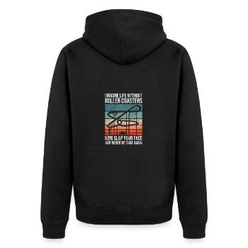 Achterbahn Freizeitpark Vergnügungspark - Unisex Premium Bio Zip Hoodie - Schwarz - Hinten - Nico (187cm)