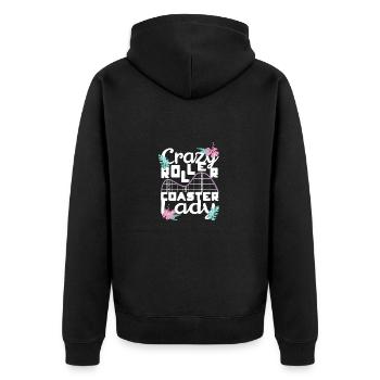 Achterbahn Freizeitpark Vergnügungspark - Unisex Premium Bio Zip Hoodie - Schwarz - Hinten - Nico (187cm)