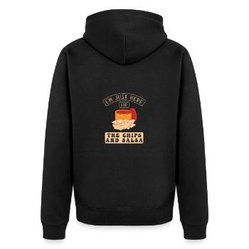 Chips und Salsa Nachos - Unisex Premium Bio Zip Hoodie - Schwarz - Hinten - Nico (187cm)