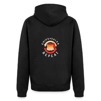 Chips und Salsa Nachos - Unisex Premium Bio Zip Hoodie - Schwarz - Hinten - Nico (187cm)