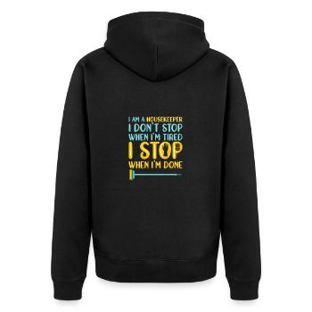 Haushälterin Haushalt Reinigungskraft - Unisex Premium Bio Zip Hoodie - Schwarz - Hinten - Nico (187cm)