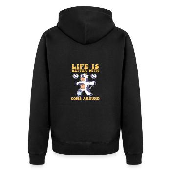 Cow Farmer Farm - Unisex Premium Organic Zip Hoodie - black - Back - Nico (187cm)