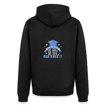 Master's degree University - Unisex Premium Organic Zip Hoodie - black - Back - Nico (187cm)