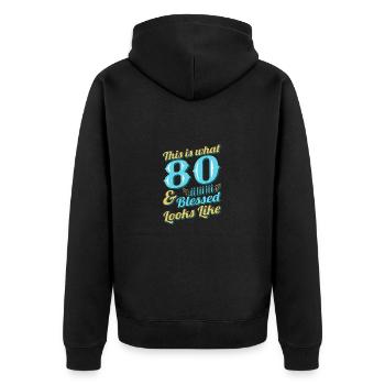 80th birthday 80 years old - Unisex Premium Organic Zip Hoodie - black - Back - Nico (187cm)