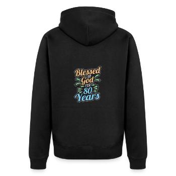 80. Geburtstag 80 Jahre Alt - Unisex Premium Bio Zip Hoodie - Schwarz - Hinten - Nico (187cm)