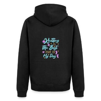 Stricken Stricknadel Wolle Lustiges - Unisex Premium Bio Zip Hoodie - Schwarz - Hinten - Nico (187cm)
