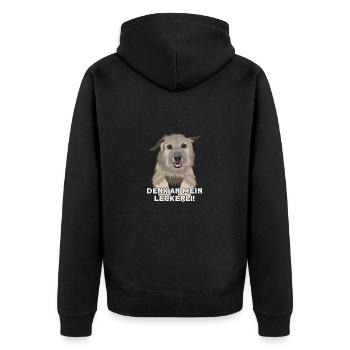 Denk An Mein Leckerli Hund - Unisex Premium Bio Zip Hoodie - Schwarz - Hinten - Nico (187cm)