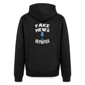 fake news reporter, fake news shirt - Unisex Premium Bio Zip Hoodie - Schwarz - Hinten - Nico (187cm)