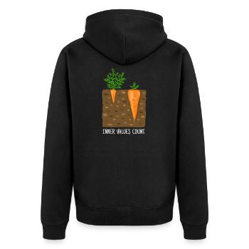 Karotte, Karotten, Möhre, innere Werte, Vergleich - Unisex Premium Bio Zip Hoodie - Schwarz - Hinten - Nico (187cm)