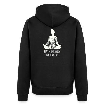 Leben im Einklang mit der Natur - Unisex Premium Bio Zip Hoodie - Schwarz - Hinten - Nico (187cm)