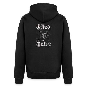 "Alled Dufte" cooler berliner Spruch - Unisex Premium Bio Zip Hoodie - Schwarz - Hinten - Nico (187cm)