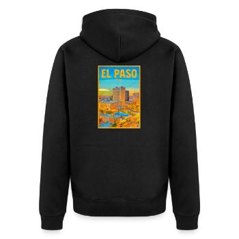 El Paso Skyline Retro - Unisex Premium Bio Zip Hoodie - Schwarz - Hinten - Nico (187cm)