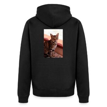 Katze  - Unisex Premium Bio Zip Hoodie - Schwarz - Hinten - Nico (187cm)