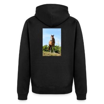 Pferd Pferdeposter - Unisex Premium Bio Zip Hoodie - Schwarz - Hinten - Nico (187cm)