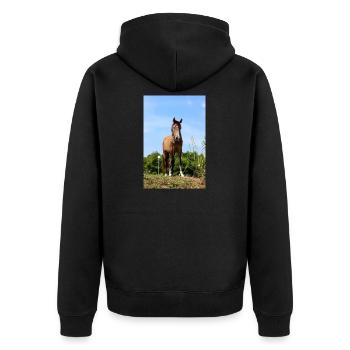 Pferd Pferdeposter - Unisex Premium Bio Zip Hoodie - Schwarz - Hinten - Nico (187cm)