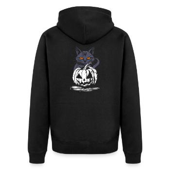 Schwarze Katze mit Kürbis - Halloween Design - Unisex Premium Bio Zip Hoodie - Schwarz - Hinten - Nico (187cm)