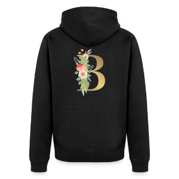 Eleganter Buchstabe 'B' mit Blumen - Unisex Premium Bio Zip Hoodie - Schwarz - Hinten - Nico (187cm)
