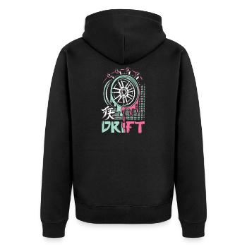 JDM Drift Rim – Japanese Car Tuning Art - Unisex Premium Organic Zip Hoodie - black - Back - Nico (187cm)