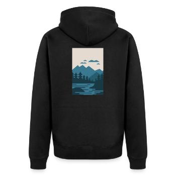 Vintage landscape with lake and mountains - Unisex Premium Organic Zip Hoodie - black - Back - Nico (187cm)