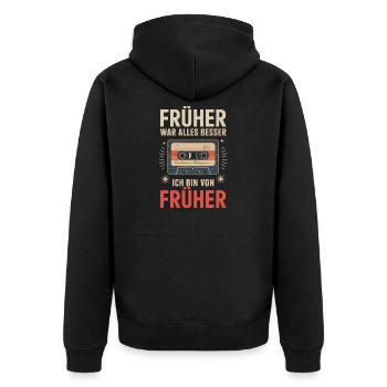 Retro Cassette Tape German Funny Quote - Veste à capuche bio Premium Unisexe - noir - Dos - Nico (187cm)