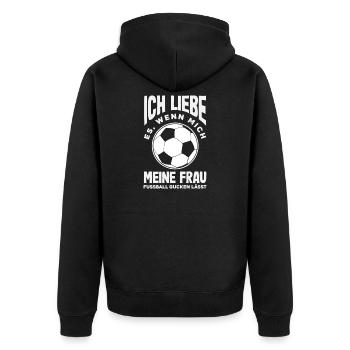 Lustiges Fußball Fussball Fan Geschenk - Unisex Premium Bio Zip Hoodie - Schwarz - Hinten - Nico (187cm)