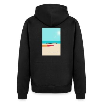 Mehr Meer-Weniger Stress - Unisex Premium Bio Zip Hoodie - Schwarz - Hinten - Nico (187cm)