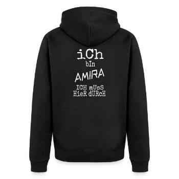 Amira - Unisex Premium Bio Zip Hoodie - Schwarz - Hinten - Nico (187cm)