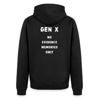 Gen X Memories No Evidence - Unisex Premium Organic Zip Hoodie - black - Back - Nico (187cm)