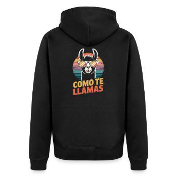 Como te llamas Lama - Unisex Premium Organic Zip Hoodie - black - Back - Nico (187cm)