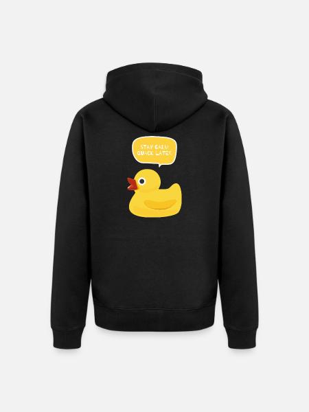Stay Calm, Quack Later Duck Design - Unisex Premium Organic Zip Hoodie - black