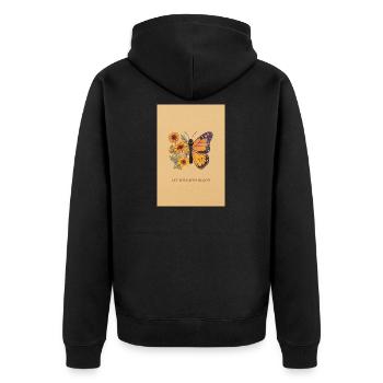 Schmetterling & Sonnenblumen – Nature Art - Unisex Premium Bio Zip Hoodie - Schwarz - Hinten - Nico (187cm)