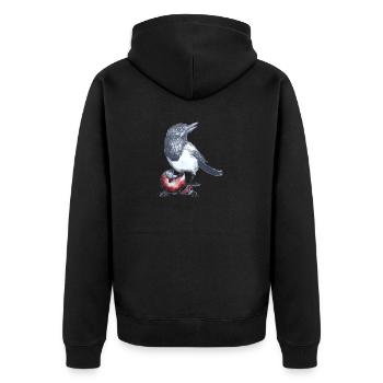 Magpie with Christmas ball - Unisex Premium Organic Zip Hoodie - black - Back - Nico (187cm)