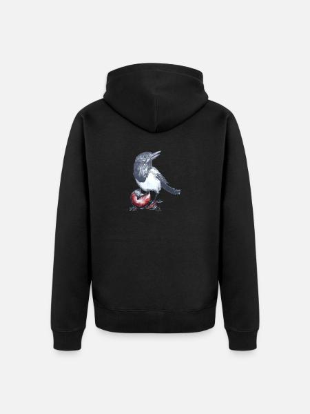 Magpie with Christmas ball - Unisex Premium Organic Zip Hoodie - black