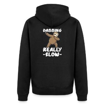 Dabbing Really Slow Faultier - Unisex Premium Bio Zip Hoodie - Schwarz - Hinten - Nico (187cm)