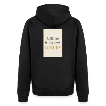 Offline is the New Luxury – Minimal Design - Unisex Premium Organic Zip Hoodie - black - Back - Nico (187cm)